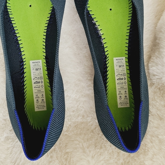 Rothy's The Flat Classic Rounded Forest Green/Teal Sustainable Ballet Flats - Picture 6 of 11